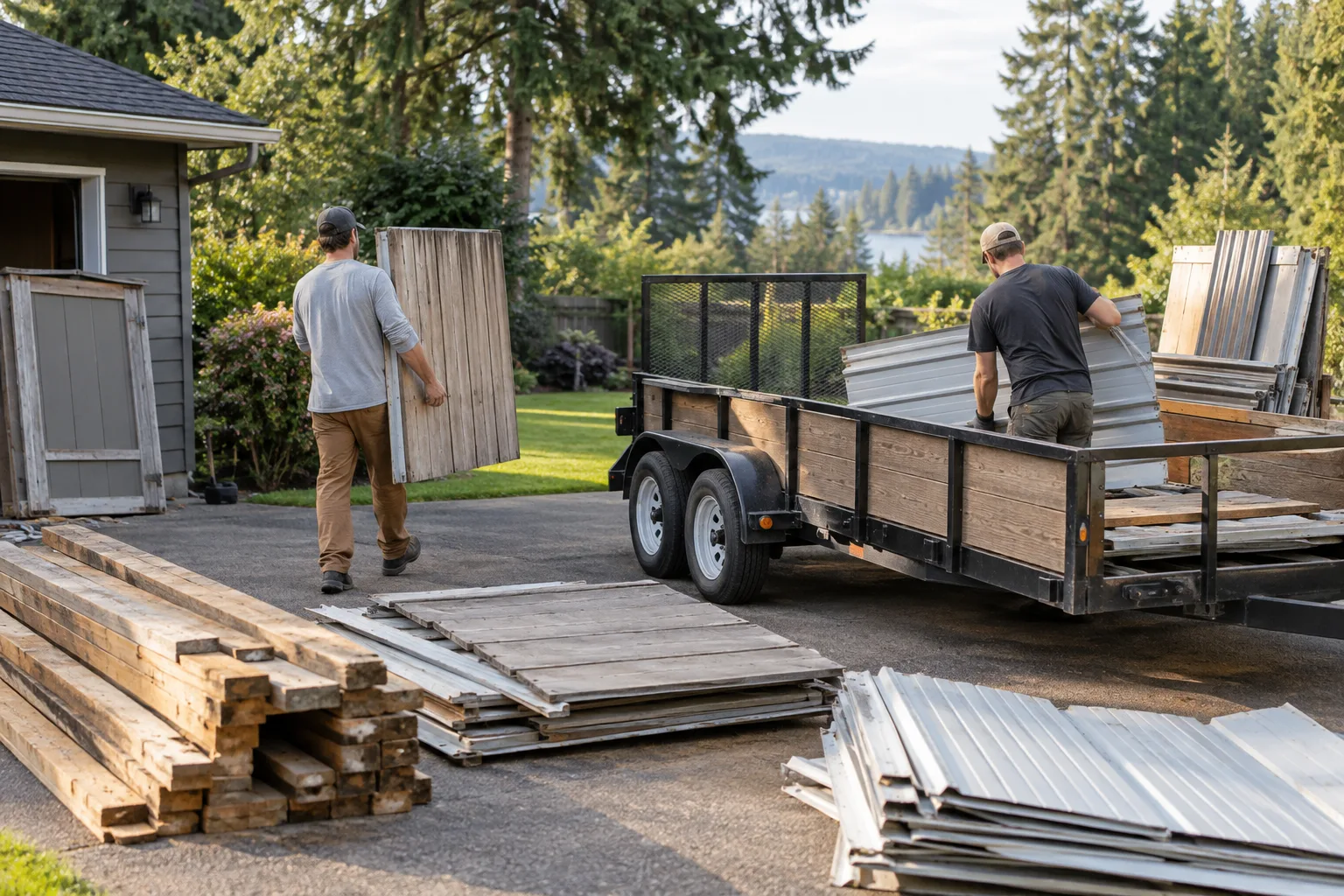 Shed removal work in a Pacific Northwest backyard